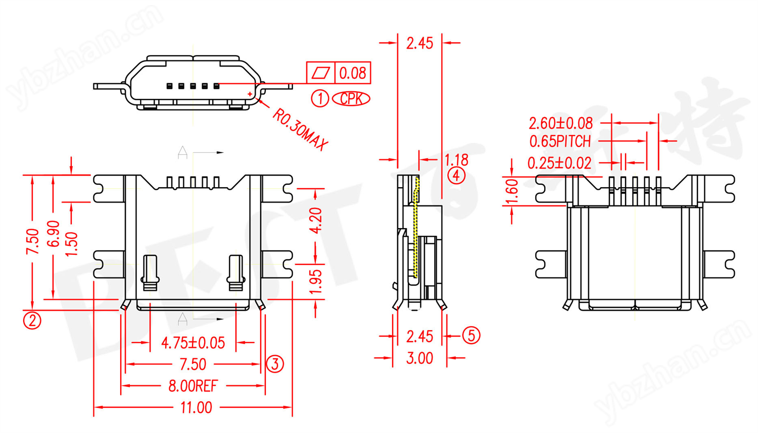 USB母座USB-MC-001-07参考图纸